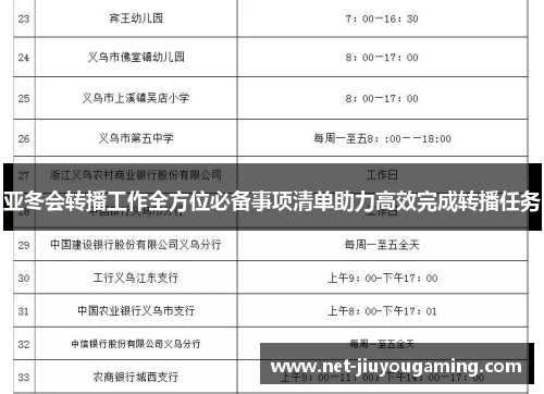 亚冬会转播工作全方位必备事项清单助力高效完成转播任务